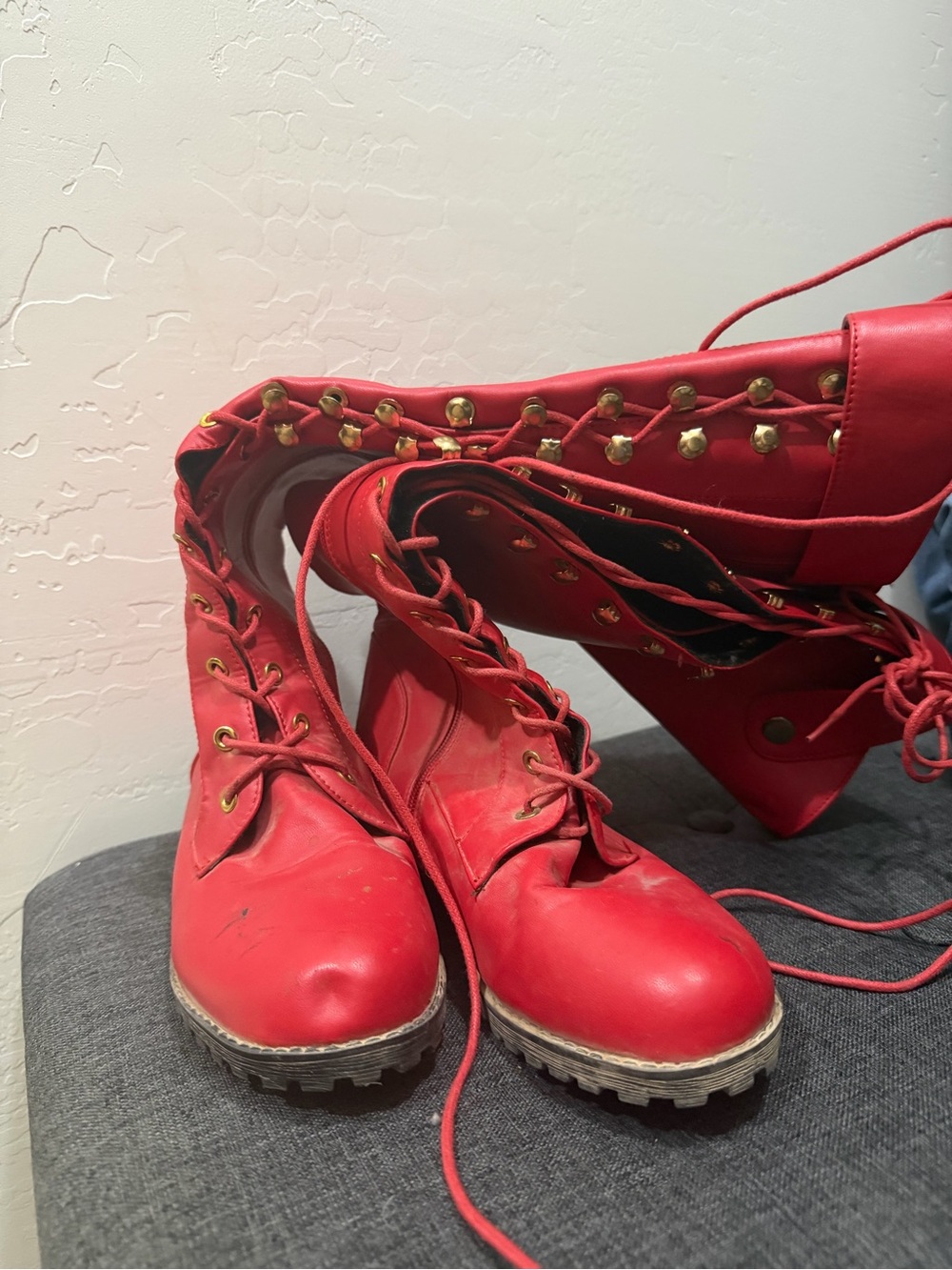 Women’s Red Lace-Up Combat Boots